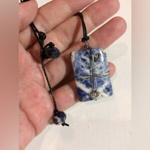 Sodalite & Titanium Necklace One of a Kind, Large Rustic Natural Blue Gemstone